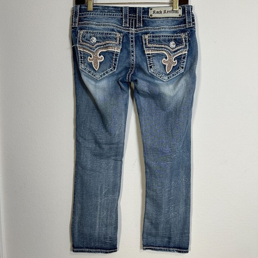 Rock Revival Betty Capri Jeans Womens‎ Size 27 Blue Ankle Bling Pockets - Picture 3 of 12